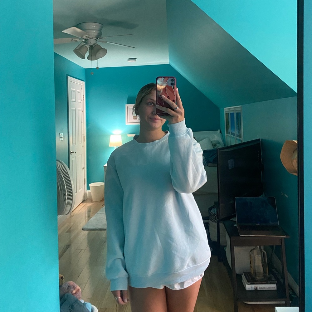 H&M Blue Cotton Crewneck Pullover Sweatshirt